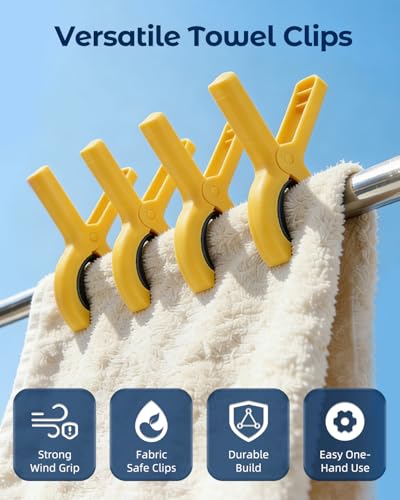 10 Pack Beach Towel Clips Heavy Duty Large Beach Essentials Chair Pool Clip - color: Yellow