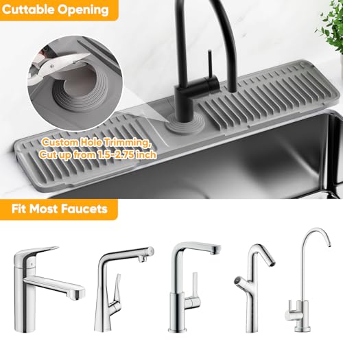 24'' Longer Faucet Mat for Kitchen Sink Water Splash Guard Behind Faucet - color: Gray, size: 24" x 5.5"