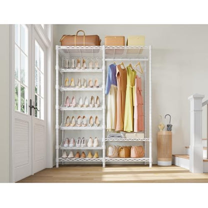 VIPEK S20 7-Tiers Shoe Rack with Hanging Rod, Metal Closet Organizer, White - color: White, size: S20