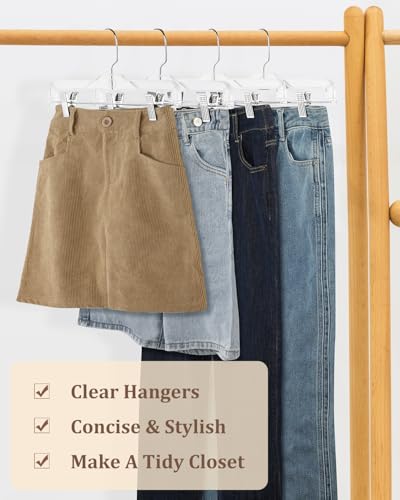 AMKUFO Pants-Hangers-with-Clips-30-Pack, 14 Inch Clear-Plastic-Skirts-Hangers-with-Adjustable-Clips for Shorts Jeans Trousers, Clothes-Hangers Non-Slip Clip-Hangers - size: 30 Pack
