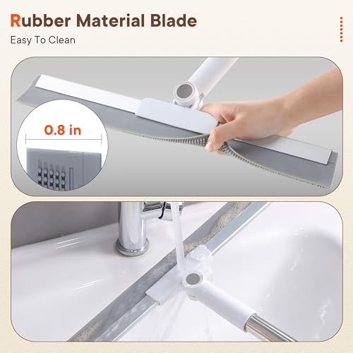 2-in-1 Floor Squeegee Broom, 180-Degree Head, 2 Microfiber Pads - size: 16in / 4-Section Handle / 2 Pads