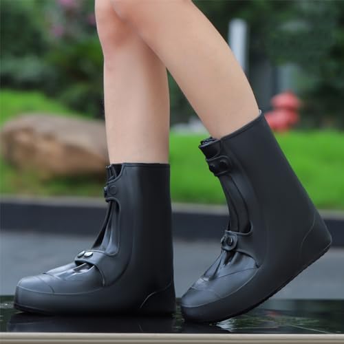 SooGree Waterproof Rain Shoe Covers Rubber Shoe Boot Covers Not-Slip Reusable Rain Shoe Protectors Galoshes Overshoes for Man and Women Sand Control Rain Snow - color: Black, size: XXL