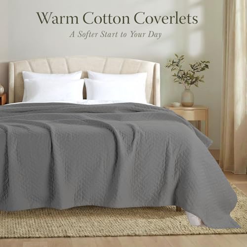 Threadmill Cotton Twin Coverlet Blanket, Jacquard, Dark Grey, 350GSM, 68x90 - color: Classic Dark Grey, size: Twin / Twin-XL