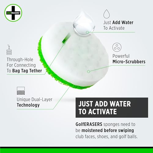 Instant Golf Eraser with Bag Tether, Premium Dual-Sided Sponge for Cleaning Clubs, Shoes & Golf Balls - Golf Club Cleaner, Golf Ball Cleaner, Golf Club Groove Cleaner, 6 Pack - color: 6 Pack + Tether