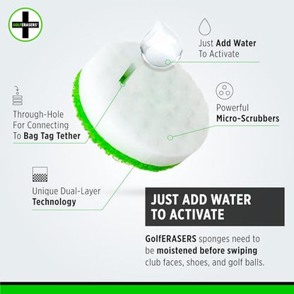 Instant Golf Eraser with Bag Tether, Premium Dual-Sided Sponge for Cleaning Clubs, Shoes & Golf Balls - Golf Club Cleaner, Golf Ball Cleaner, Golf Club Groove Cleaner, 6 Pack - color: 6 Pack + Tether