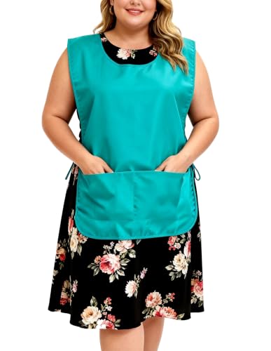 Large Smock Cobbler Apron for Men & Women, Adjustable Side Ties & 2 Pockets - color: Teal