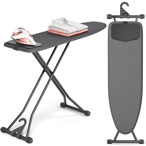 APEXCHASER Foldable Compact Heigh Adjustable Ironing Board with Silicone - color: Black