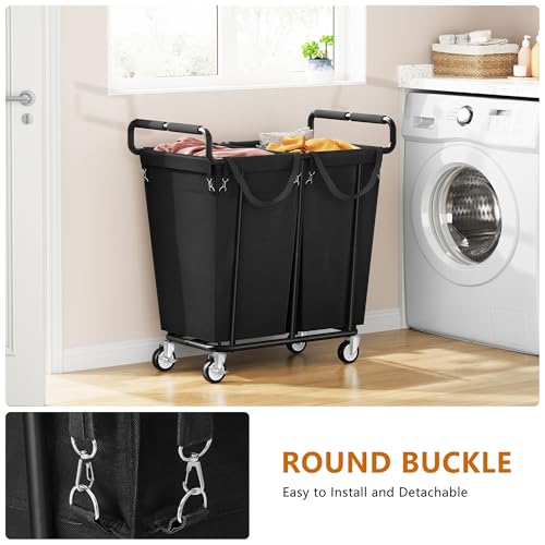 Gewudraw 2 Bag Laundry Hamper with Wheels Medium Size, 250L, Black - color: Black, size: 2-Section-250L