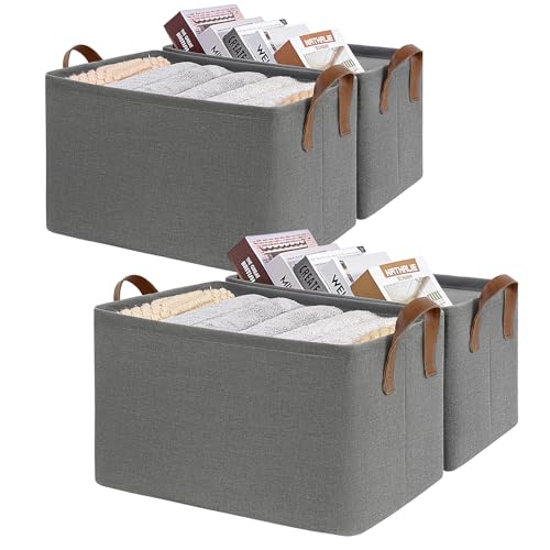 CHICVITA 30L Large Fabric Closet Baskets for Shelves, 4Pack, Grey - color: Grey 4-Pack, size: 16 ¾" L x 11" W x 9 ¾" H