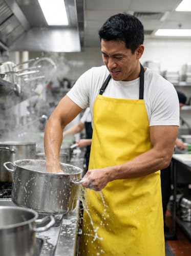 Molaxhome PU Waterproof Apron for Chef Lightweight Oil-Resistant Work Apron - color: Yellow