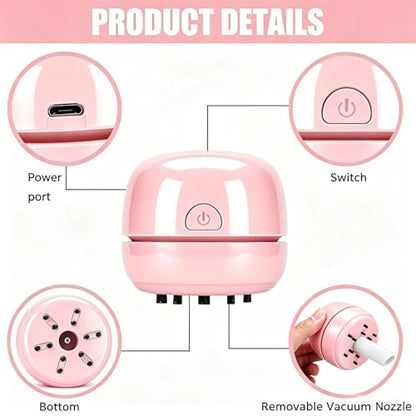 YUNYILAN Desktop Vacuum Cleaner USB Recharging, Portable Mini Vacuum Cleaner for Cleaning Eraser Crumbs, Dust, Crumbs, Computer Keyboard and Car (Pink)