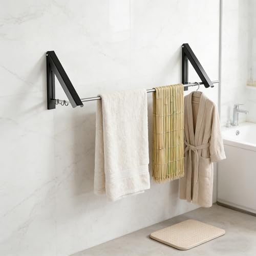 FOLAI 2-Piece Drill-Free Folding Clothes Drying Rack (Black) - color: Black, size: 2-Piece