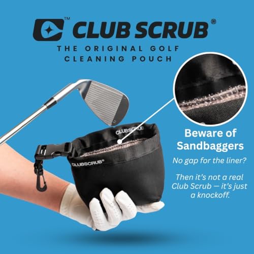 Club Scrub Golf Club and Golf Ball Cleaning Bag, Waterproof Clean Face Technology Liner, Detachable Clip, Machine Washable, Cleans Club Grooves, Dry Exterior (Neoprene or Microfiber Option Available) - color: Black, style: Microfiber Pro