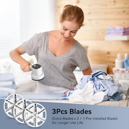 Rechargeable Fabric Shaver, 6-Leaf Blades, LED Display, 3 Speeds - color: White