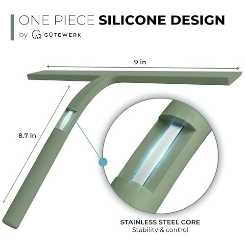 GÜTEWERK Silicone Shower Squeegee with 3-in-1 No-Drill Mount, Green, 9'' - color: Green, size: 9 Inches