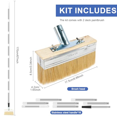 2 Pack Deck Stain Brush Set with 67" Extension Pole, 6.88" Wide Deck Brush - style: 2pcs