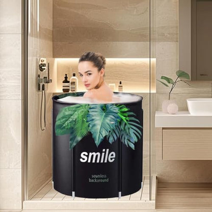 Portable Foldable Bathtub, Collapsible Adult Travel Bath Tub for Camping, Home & Spa, Space-Saving Storage, Durable PVC Material (Leaf, 27inch) - color: Leaf