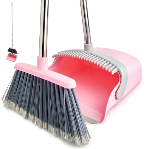 Broom and Dustpan Combo Set,51" Long Handle,Gray Pink - color: Pink 1-pack