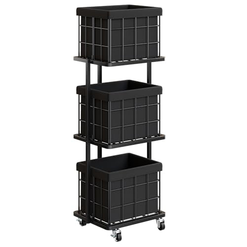 120L Vertical Laundry Sorter,3 Tier Metal Rolling Laundry Basket - color: Black, size: 3 Tier