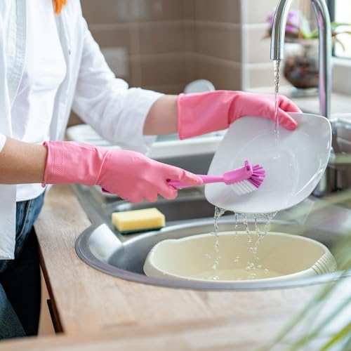 uxcell Rubber Cleaning Gloves, Reusable Household Dishwashing Long Rubber Gloves with Non-slip Grip - color: Dark Green, size: Medium