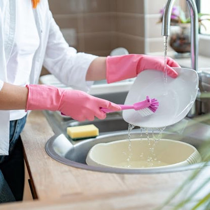 uxcell Rubber Cleaning Gloves, Reusable Household Dishwashing Long Rubber Gloves with Non-slip Grip - color: Grey, size: Medium