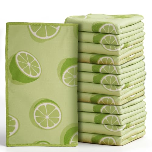 YUA Microfiber Cleaning Cloth 12 Pack,Microfiber Towels Cleaning,Microfiber Towels for Cars,Absorbent Dish Washing Cloth,Reusable Cleaning Cloths Lint Free (Green Lemon‌) - style: Green Lemon‌）