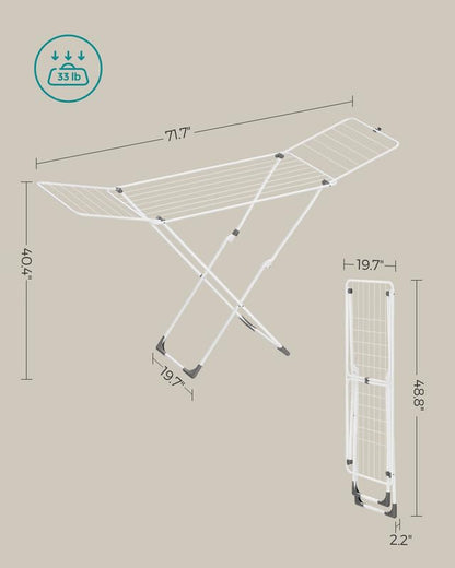 SONGMICS Clothes Drying Rack, Foldable, Heavy Duty, 2 Gullwings - color: White, style: 2 Gullwings（19.7"D)