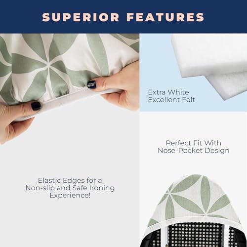 Ironing Board Cover and Pad Extra Thick Heavy Duty Padded 4 Layers Non Stick Scorch and Stain Resistant 15x54 and 3 Fasteners Elastic Edge with Bonus Protective Scorch Mesh Cloth - color: Green, size: 15"x54"