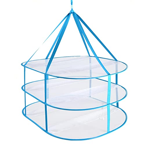 2-3 Tier Folded Mesh Clothes Drying Rack, Stackable Sweater Drying Rack, Portable Hanging Laundry Racks with Fixing Band for T-Shirt, Swimsuit, Underwear(Color:3 Tier) - color: 3 Tier