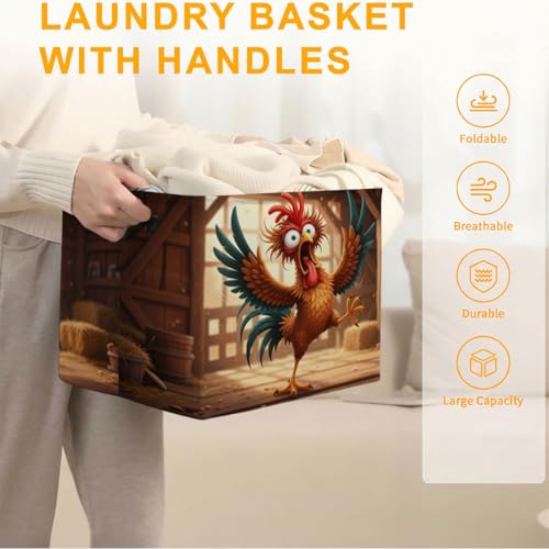 Chickens Laundry Hamper 56L Farms Storage Bin Clothes Basket with Handles - color: Chicken