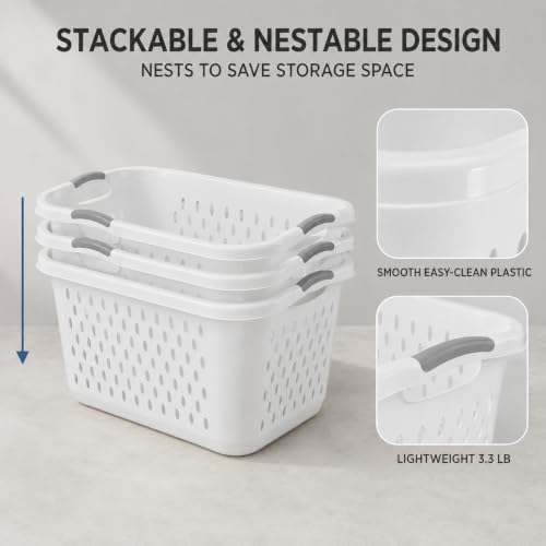 2.7 Bushel Plastic Laundry Basket with Handles Space Saving Laundry Hamper, White