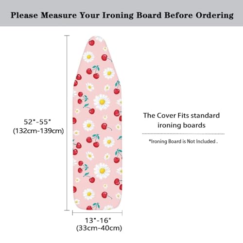 Standard Ironing Board Cover Iron Protector with Elasticized Edge,Cherries and Daisies Ironing Board Cushion for Snug and Secure Fit Easy to Install - color: Cherries and Daisies