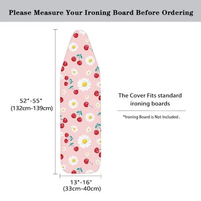 Standard Ironing Board Cover Iron Protector with Elasticized Edge,Cherries and Daisies Ironing Board Cushion for Snug and Secure Fit Easy to Install - color: Cherries and Daisies
