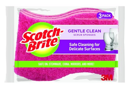 Scotch-Brite Gentle Clean Non-Scratch Scrub Sponge, 24 Nonscratch Kitchen Sponges for Gentle Cleaning of Porcelain, Fine China, Stemware, Nonstick Pots and Pans, Mirrors, Faucets, and More - size: 3 Scrub Sponges(Pack of 8)