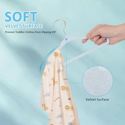 Tonswachic 30-Pack 11 Inch Baby Closet Hangers with 10 Clips - Soft Velvet Non-Slip Hangers for Infant & Toddler Clothes - Blue - color: Blue, size: 30 Pack
