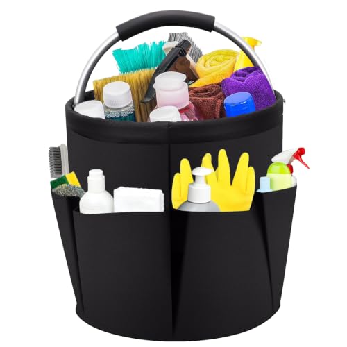 Cleaning Caddy with Handle: Cleaning Supplies Organizer - Portable Shower Caddy - Cleaning Bucket Bag 17L with 6 Pockets - Foldable Storage Basket for Home, Garden
