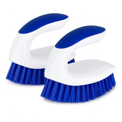 2 Pack Scrub Brushes, Cleaning Brush with Stiff Bristles, Handheld Scrubber for Bathroom, Shower, Tile, Carpet, Bathtub & Floor