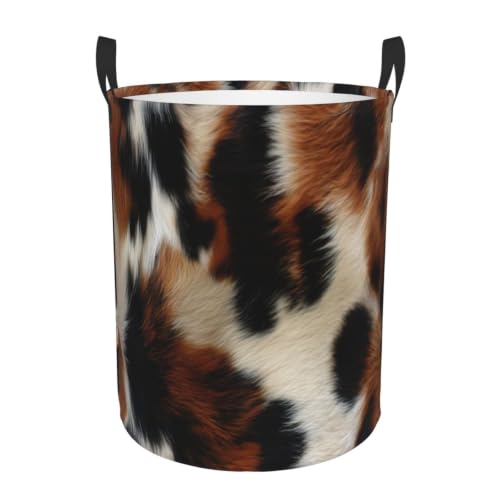 Brown Cowhide Laundry Basket Laundry Hamper With Handles Collapsible Laundry Baskets Storage Basket For Room Bathroom Bedroom Decor - color: Brown Cowhide
