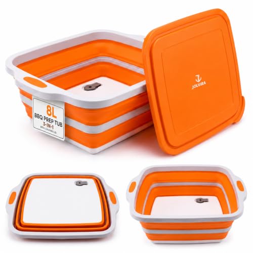 Collapsible BBQ Prep Tub with Lid & meat claws – 8L Multifunctional Food & Meat Prep Basin for Vegetables, Fruits, Washing, Storage and Outdoor Cooking
