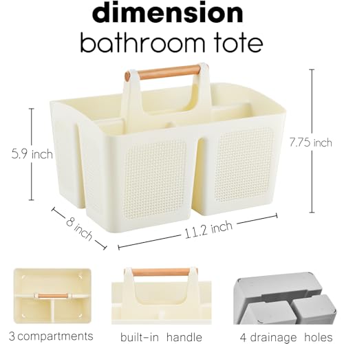 ALINK Portable Shower Caddy Basket with Compartments, Plastic Divided Cleaning Caddy Organizer Storage Tote with Handle for Bathroom, College, Dorm Room Essentials - Beige - color: Beige