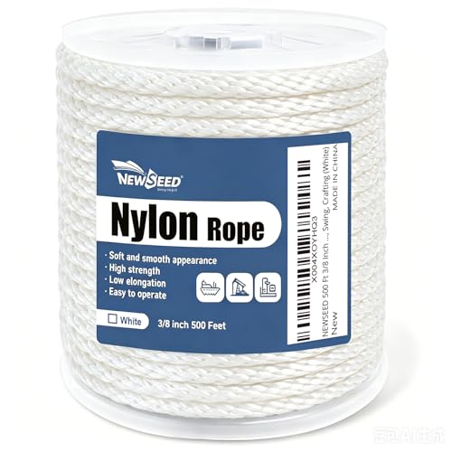 NEWSEED 500 Ft 3/8 Inch Nylon Rope Heavy Duty Utility Rope (White) - size: 3/8 In x 500FT, style: White