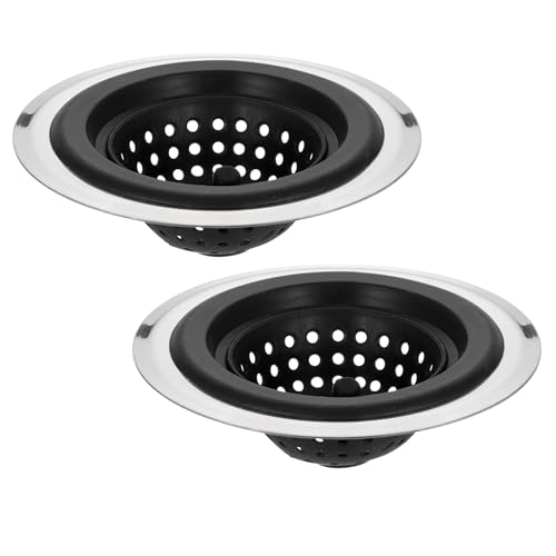 uxcell Silicone Sink Strainer, 2Pcs Kitchen Sink Drain Strainer Stopper with Detachable Stainless Steel Edge 4.7" Diameter Rim, Black - color: Black