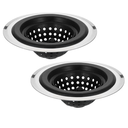 uxcell Silicone Sink Strainer, 2Pcs Kitchen Sink Drain Strainer Stopper with Detachable Stainless Steel Edge 4.7" Diameter Rim, Black - color: Black