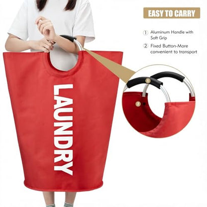 Maxsilan 125L X-Large Laundry Basket Bag, Collapsible Tall Hamper, Red - color: Red, size: 125L