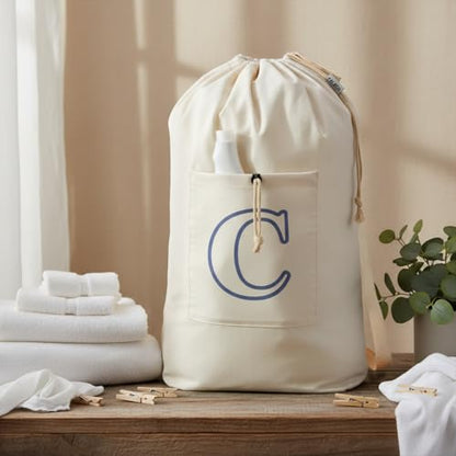 Laundry Bag Backpack Personalized Initial Canvas Laundry Bag, Letter C - color: Letter C, size: X-Large