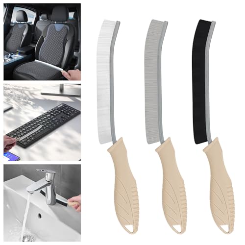 TQRR Cleaning Brush Set 3 Pcs with Soft Bristle and Hard Bristle Crevice - color: Khaki