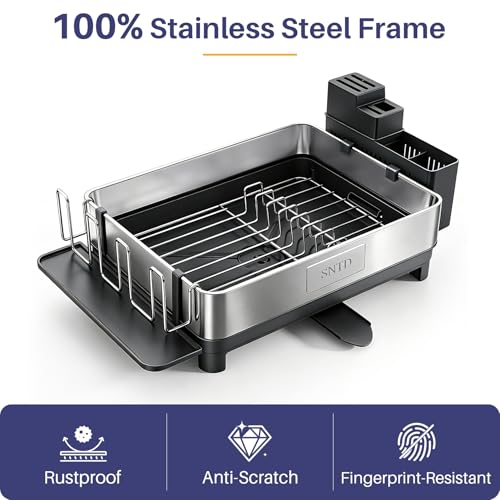SNTD 304 Stainless Steel Dish Drying Rack for Small Kitchen Counter, Black - color: Black