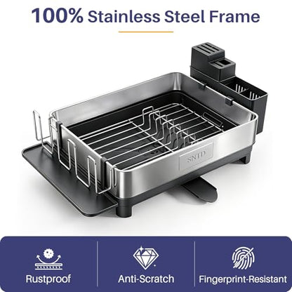 SNTD 304 Stainless Steel Dish Drying Rack for Small Kitchen Counter, Black - color: Black