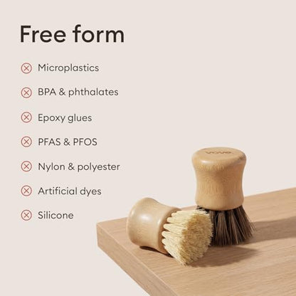 Vove Bamboo Dish Scrub Brush Set 3-Pack with Ceramic Holder - size: Brush & Cup Set - 1 Hard, 1 Medium