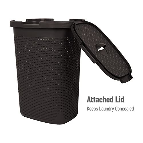Mind Reader Slim Laundry Hamper with Lid, 60L Tall Clothes Basket, Narrow Tapered Design for Bathrooms, Closets and Laundry Rooms, Plastic, 2 Pack, Brown - color: Brown, size: 2-Pack